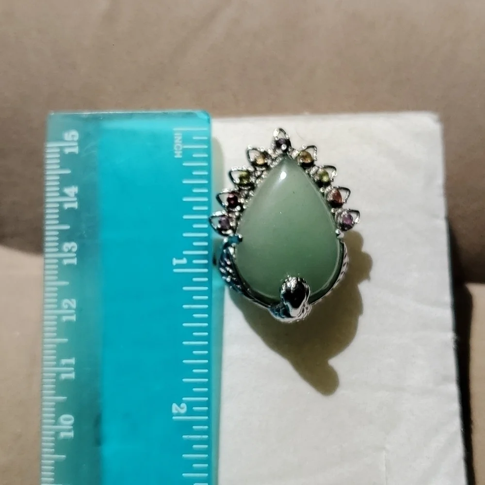 Green Aventurine Peacock Ring Stainless Steel Multigemstone